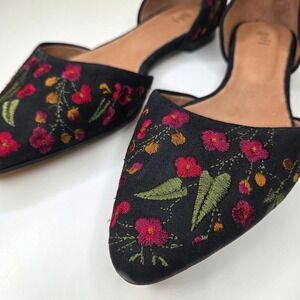 J.‎ Jill Black Leather Floral Embroidered D'Orsay Pointed Toe Flats Size 8
